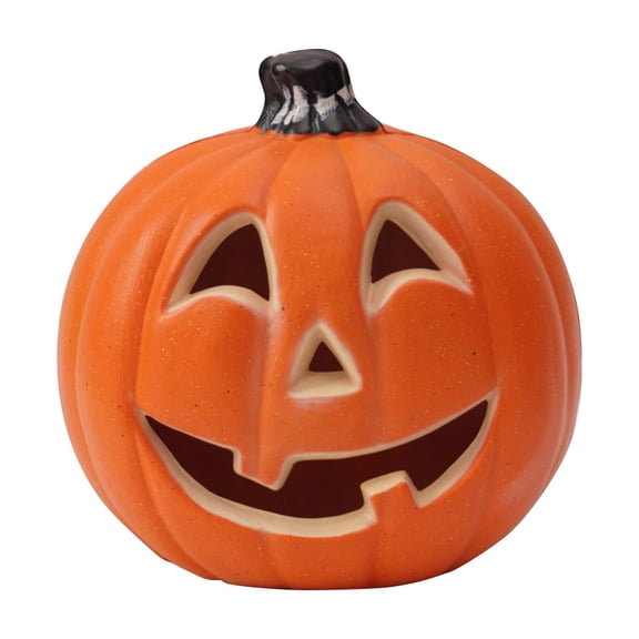 Ceramic Pumpkin Halloween Decoration, Smiling Jack-O'-Lantern, Tabletop Fall Ornament for Home, Office, Party Decor