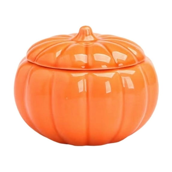 Ceramic Pumpkin Jar with Lid – Fall Candy Bowl, Tea Canister or Candle Holder – Decorative Orange & White Pumpkin Container for Halloween, Thanksgiving & Kitchen Decor