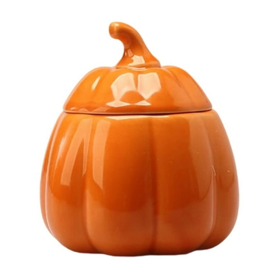 Ceramic Pumpkin Jar with Lid – Vintage Candy Bowl, Tea Canister, Snack Container or Candle Holder – Orange & White Fall Decoration for Halloween, Thanksgiving, Kitchen & Tabletop