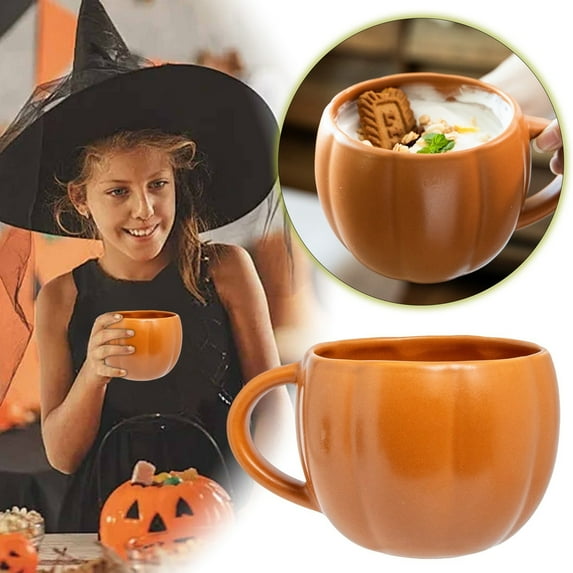 Ceramic Pumpkin Mug for Fall & Thanksgiving - Autumn-Themed Coffee Cup, for Hot Beverages, Halloween Decor, and Festive Tableware