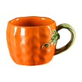 thumbnail image 1 of Ceramic Pumpkin Mug with Green Vine Handle Glossy Body for Coffee Fall Halloween Thanksgiving, 1 of 5