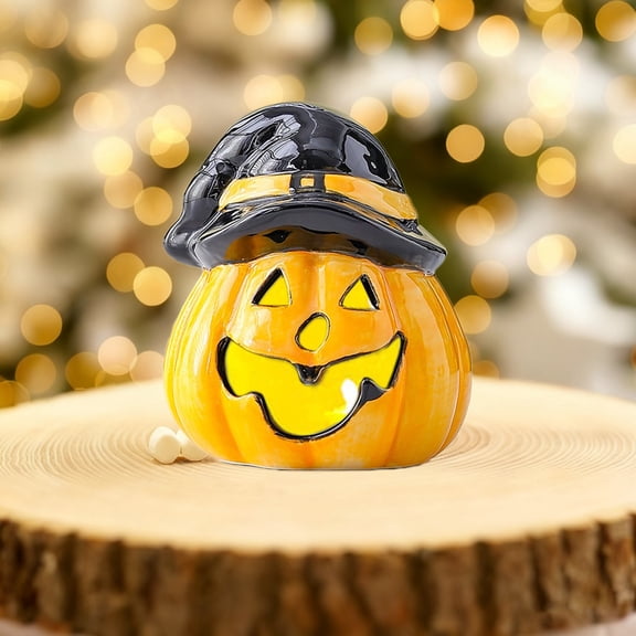 Ceramic Pumpkin Night Light with Hollow-Out Design, Soft LED Glow for Festive Ambiance and Tabletop Decor(Yellow)