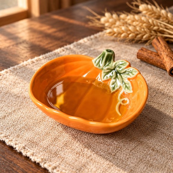 Ceramic Pumpkin Shape Sauce Dish, Thanksgiving Fall Harvest Empty Dipping Bowl, Pumpkin Shaped Condiment Plate For Ketchup, Soy Sauce, Honey, Autumn Table Decor For Holiday Dinner