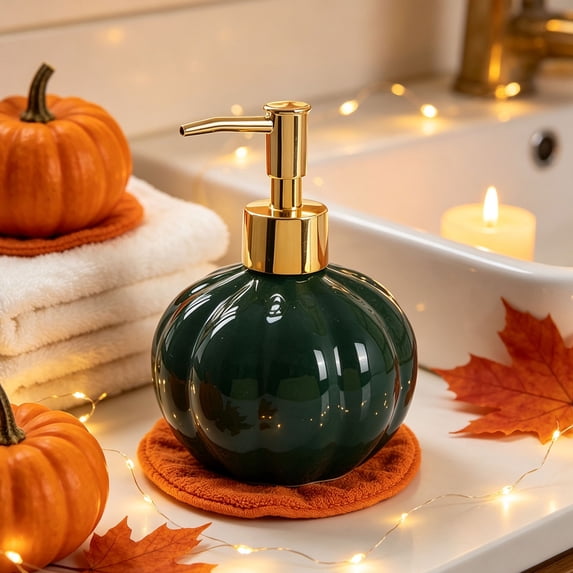 Ceramic Pumpkin Soap Dispenser, Fall Hand Soap Pump Bottle for Bathroom Kitchen Countertop, Halloween Thanksgiving Decorative Lotion Dispenser and Seasonal Home Decor