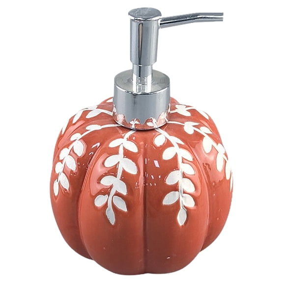 Ceramic Pumpkin Soap Dispenser with Pump, 1 Pack Refillable Hand Soap Lotion Bottle for Kitchen Bathroom Countertop, Autumn Halloween Home Decoration, 16 oz (Yellow)