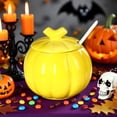 thumbnail image 1 of Ceramic Pumpkin Soup Bowl, 5IN Mini Pottery Jar with Lid & Spoon, Petite Porcelain Pumpkin Container for Dessert, Salt, Butter, Dipping Sauce, Halloween Thanksgiving Fall Decor (Yellow), 1 of 6