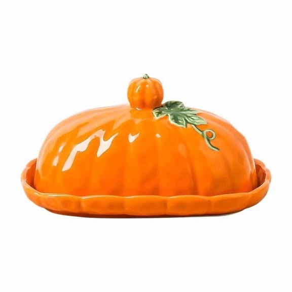 Ceramic Pumpkin With Lid Halloween Thanksgiving Fall Decorative Covered Orange Pumpkin Shaped For Kitchen Countertop Decor