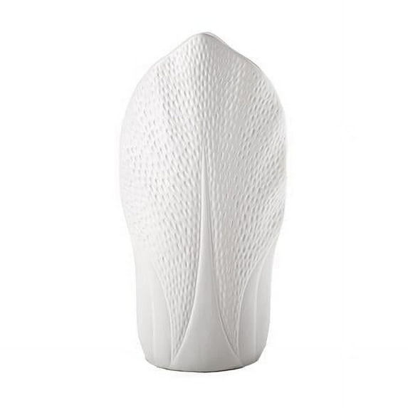 Ceramic Pyramidal Vase with Engraved Circle Body & Tapered Bottom, Matte White