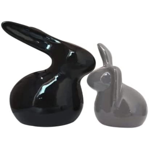 Ceramic Rabbit/Bunny Figurines, Rabbit Mother And Rabbit Child Figurine Set (Set of 2, Grey And Black), Figurine/Art&Showpiece/Statue