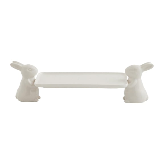 Ceramic Rabbit Cake Tray Candy Bread Tasting Plate for Party New Year Event White L