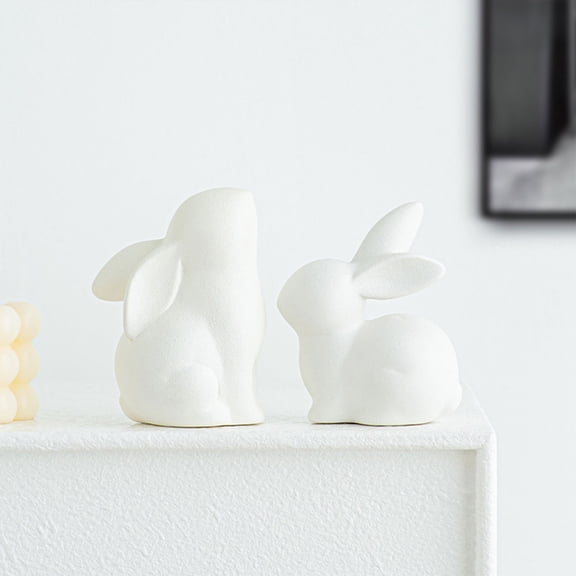 Ceramic Rabbit Ceramic Bunny Figurine Porcelain Modern Art Home Decor, A Set of 2 Rabbit Decor, Easter Bunny Rabbits, Easter Decorations for Home,Living Room Study Housewarming Opening,White