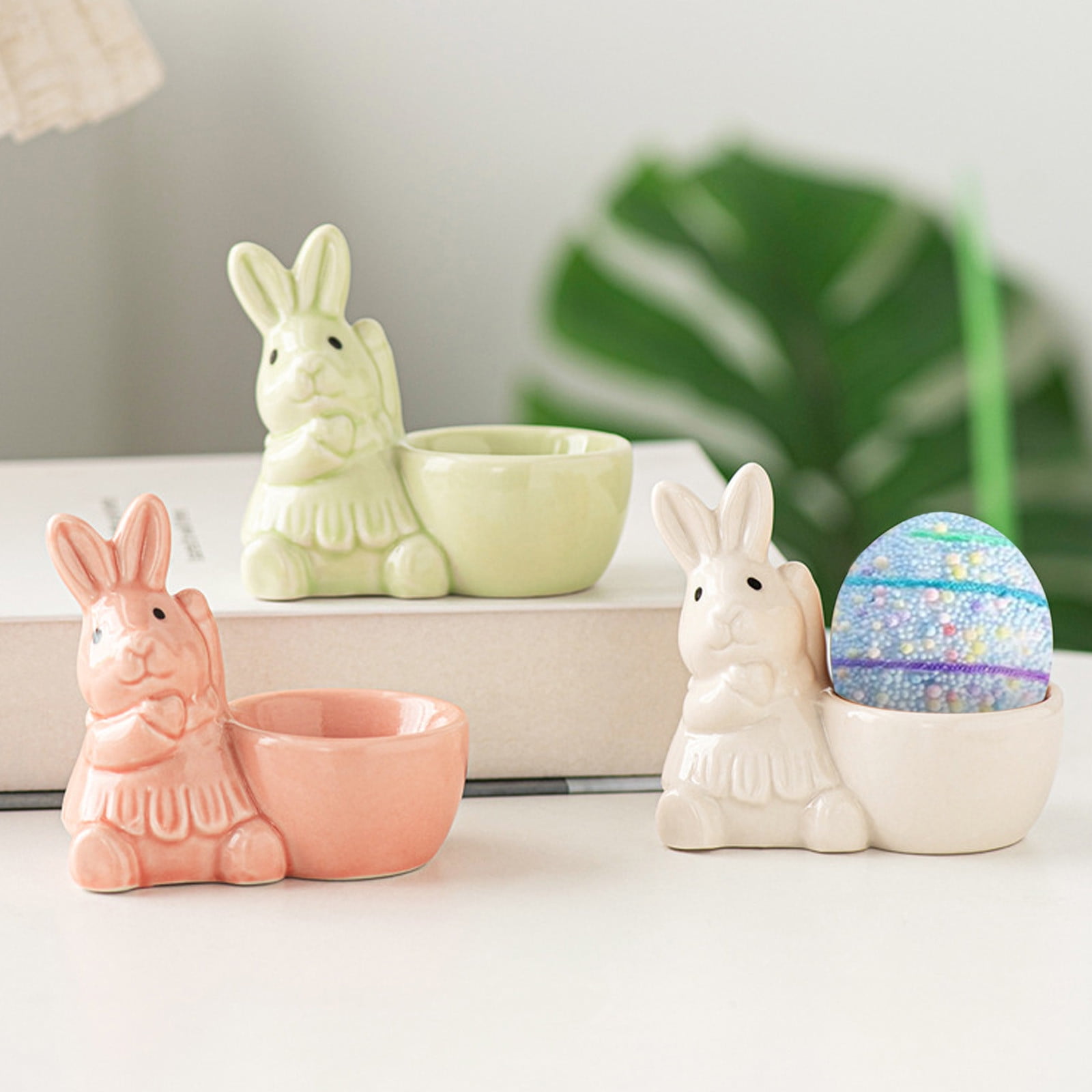 Ceramic Rabbit Egg Cup Easter Bunny Egg Stand Holder for Hard Boiled ...