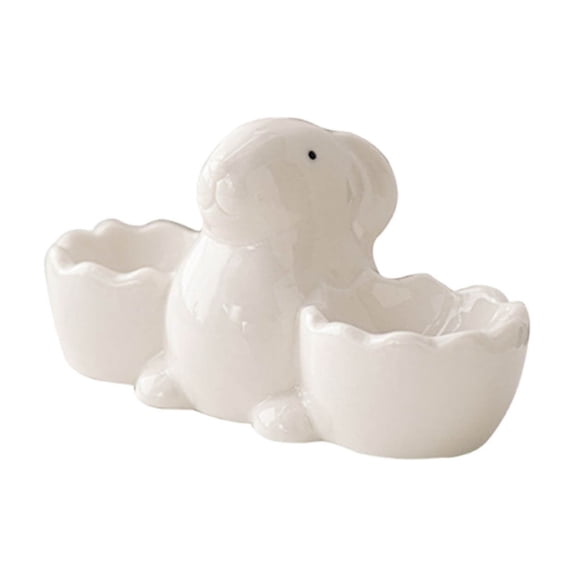 Ceramic Rabbit Egg Cup Holder - Double Support Easter Bunny Egg Stand for Soft Boiled Eggs, Creative Porcelain Easter Decorations for Table, Breakfast, and Kitchen Utensils