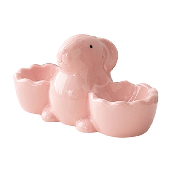Ceramic Rabbit Egg Cup Holder - Double Support Easter Bunny Egg Stand for Soft Boiled Eggs, Creative Porcelain Easter Decorations for Table, Breakfast, and Kitchen Utensils