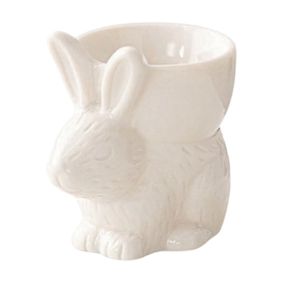 Ceramic Rabbit Egg Cup, Porcelain Bunny Egg Holder for Soft Boiled Eggs, Easter Spring Table Decor, Kitchen Utensil, or Party Favor for Home Brunch and Holiday Celebrations