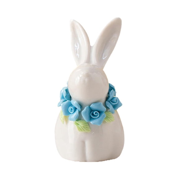 Ceramic Rabbit Figurine, Ceramic Bunny Easter Decor, White Bunny Figurine Home Decor, Easter Rabbits Decorations, Rabbit Figurines for Desk Shelf Table