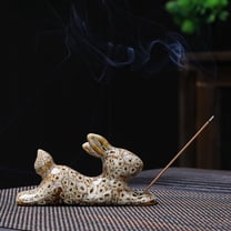 Ceramic Rabbit Figurine Mini Chinese Style Animal Ornament for Room Dining Table Shelf or Home Decoration