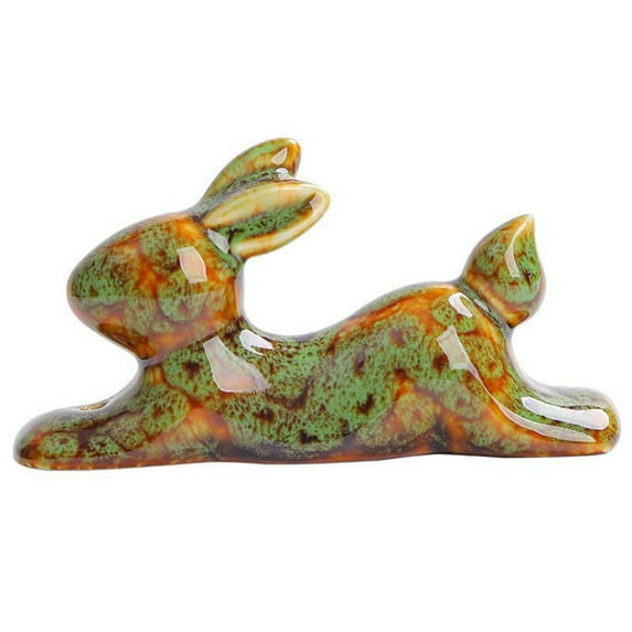 Ceramic Rabbit Figurine Mini Chinese Style Animal Ornament for Room Dining Table Shelf or Home Decoration