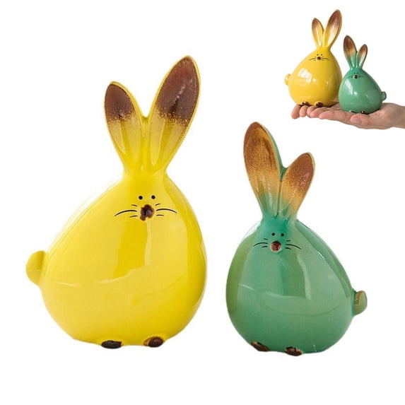 Ceramic Rabbit Figurine Set of 2, Cute Easter Bunny Statues for Spring ...
