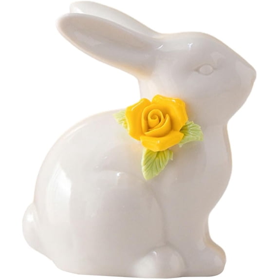 Ceramic Rabbit Figurine – Spring Easter Table Decor, White Bunny Statue for Desk, Shelf, or Centerpiece