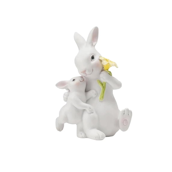 Ceramic Rabbit Figurine with Flower Parent and Baby Bunny Ornament for ...