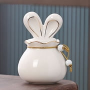 Ceramic Rabbit Jar Candy Cookie Ornament Container Airtight Tea Sealed Sugar Bowl White Ceramics