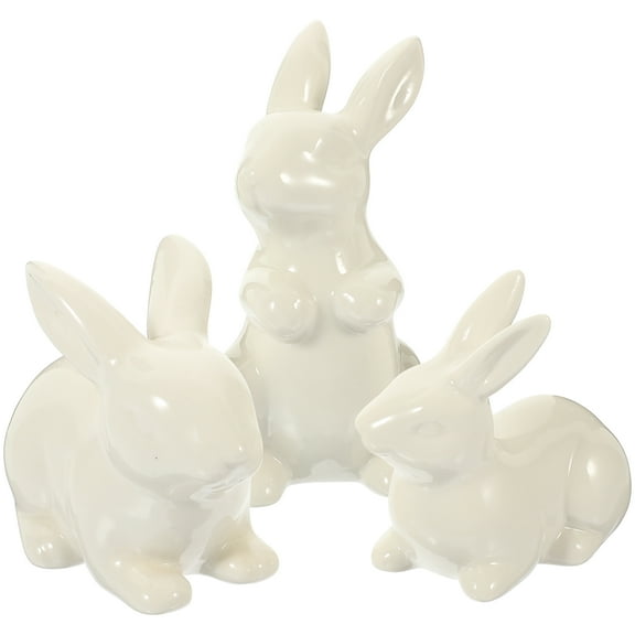 Ceramic Rabbit Ornament Home Decor Tabletop Mini Bunny Decorations Animal Desktop White