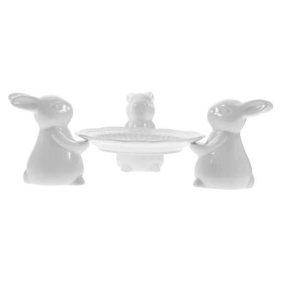 STRANDCHIC White Ceramic Bunny Cake Stand Elegant Storage Holder for Desserts