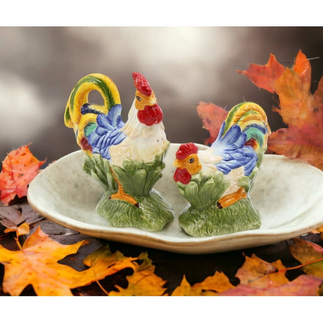 Hand-Painted Ceramic Rooster Salt and Pepper Shaker Set