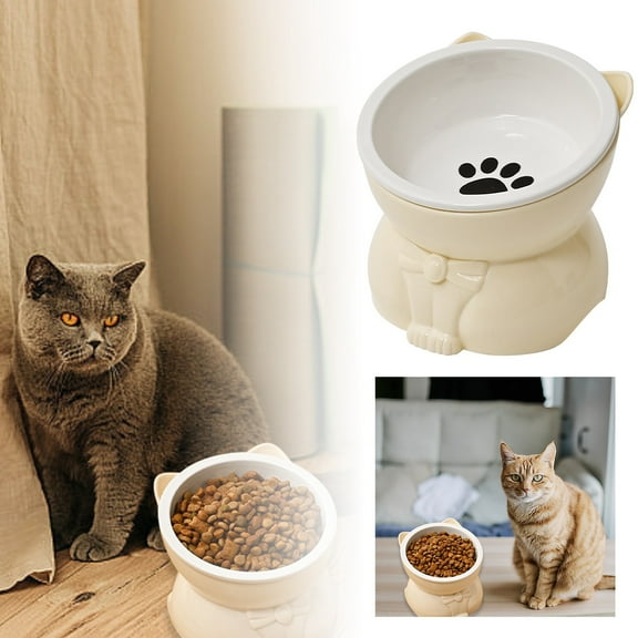 Ceramic Raised Cat Bowl Cat Food Bowl And Pet Water Bowl Vomiting And Spinal Dishes For Suitable For Small Dogs Faced Cats And Large Dog Feeder Dog Food Puzzles Raised Cat for Food And Water Puppy
