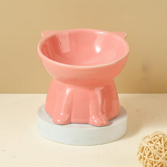 Ceramic Raised Cat Bowl Large Capacity 4.7 Inch, Anti-Whisker Fatigue Pet Food Dish Neck Support Feeder for Home Use(Pink)