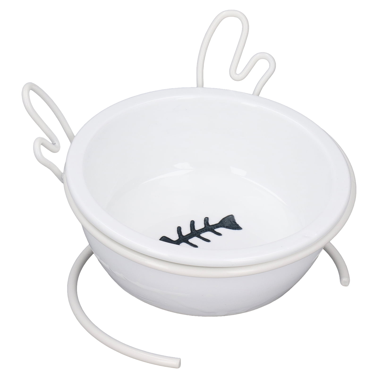 Ceramic Raised Cat Bowl Prevent Vomiting and Slipping Tiltable Elevated Pet Feeder with Metal