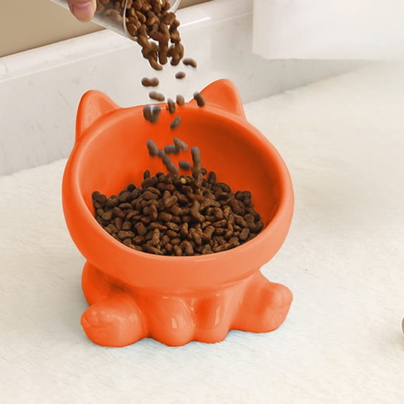 Ceramic Raised Cat Bowl,Tilted Raised Anti Vomit & Protect Pet's Spine,Cat Bowls for Indoor Whisker Friendly Pet Feeder for Cats Puppies, Microwave and Dishwasher Safe