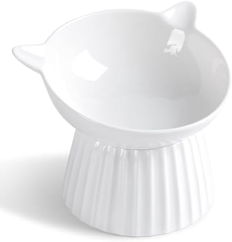 Ceramic Raised Cat Bowl，Tilted Raised Cat Bowl Anti Vomit Cat Bowls for Indoor Cats Whisker Friendly Pet Feeder for Cats Puppies, Microwave and Dishwasher Safe