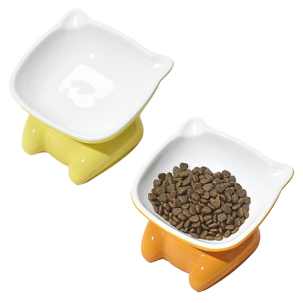 Ceramic Raised Cat Bowls,Food and Water Bowl Set for Cats, Porcelain