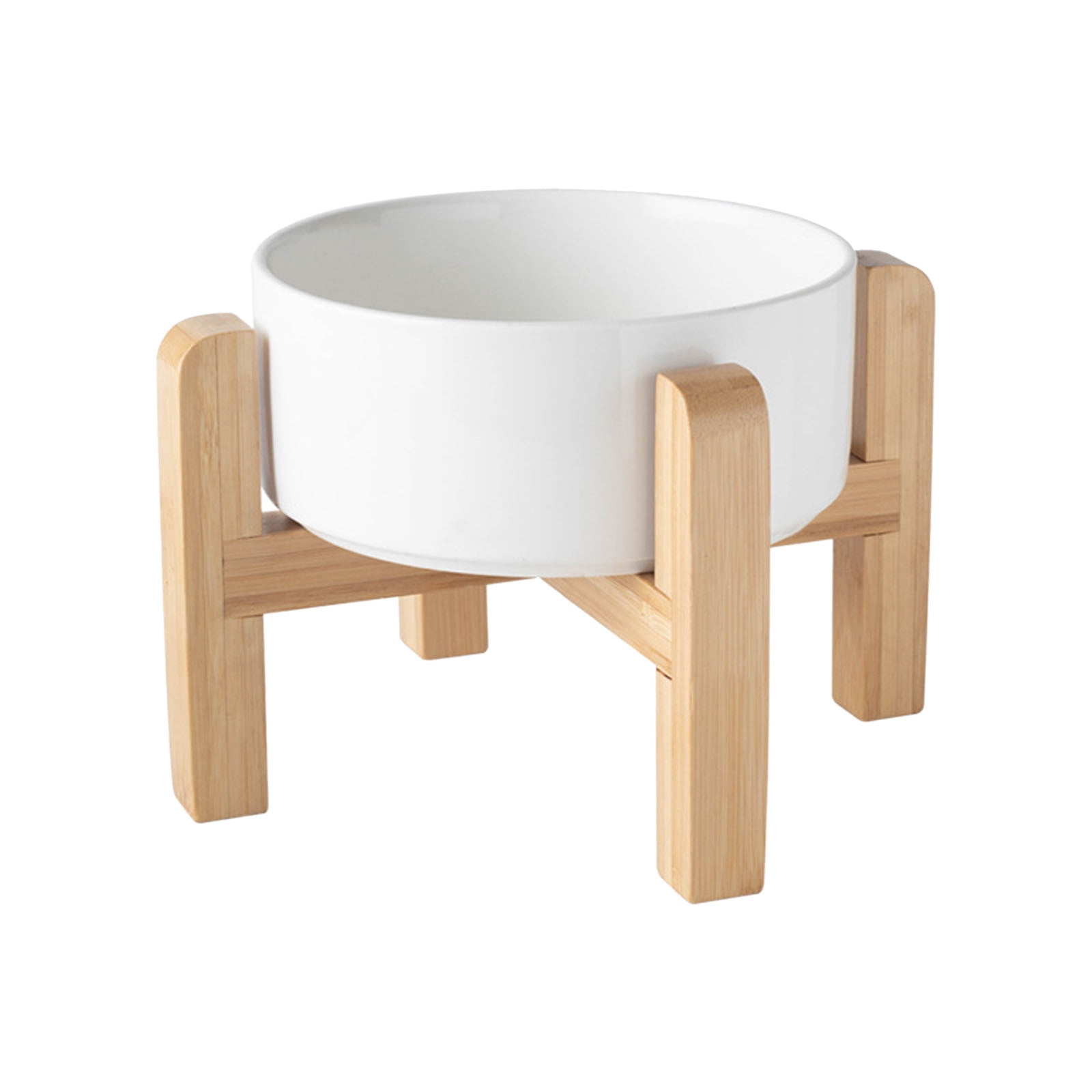 Ceramic Raised Dog Bowl with Bamboo Stand, 12OZ Elevated Pet Food & Water Dish, Anti- and Anti-Vomiting Feeding Bowl for Small Medium Dogs and Cats, Dishwasher Safe