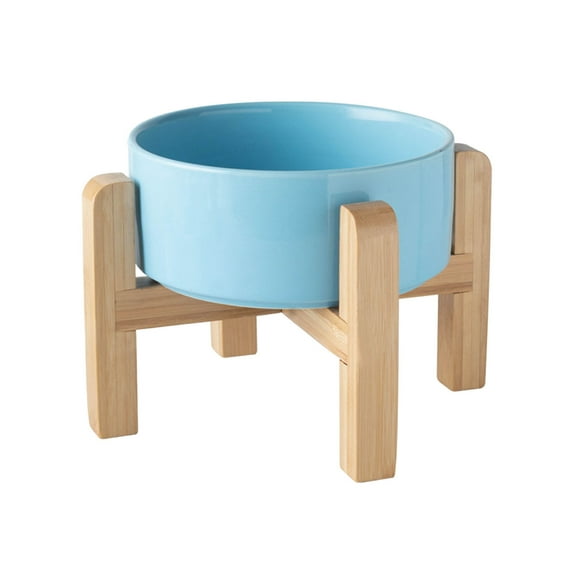 Ceramic Raised Dog Bowl with Bamboo Stand, 12OZ Elevated Pet Food & Water Dish, Anti- and Anti-Vomiting Feeding Bowl for Small Medium Dogs and Cats, Dishwasher Safe