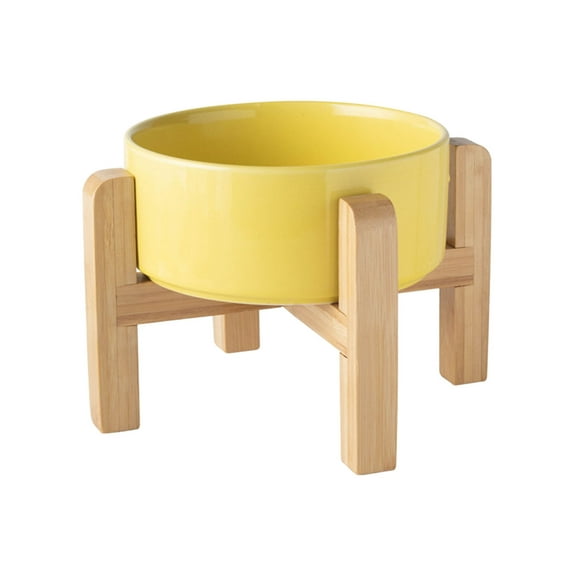 Ceramic Raised Dog Bowl with Bamboo Stand, 12OZ Elevated Pet Food & Water Dish, Anti- and Anti-Vomiting Feeding Bowl for Small Medium Dogs and Cats, Dishwasher Safe