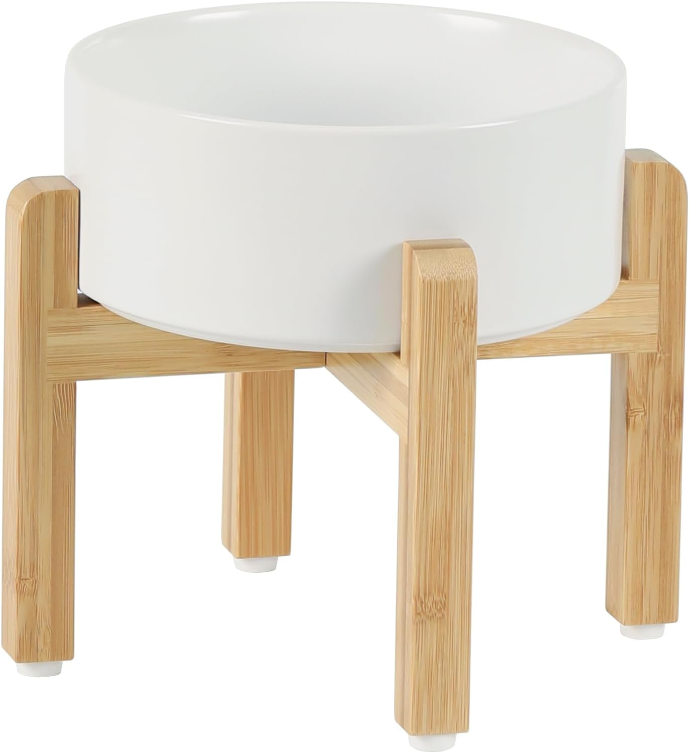 Ceramic Raised Double Bowls Set with Stand, 2 Heights Elevated, Food & Water Bowls for Small Breed Dogs, Weighted Dog Dishes, Pet Bowl(6.1'',28.7oz, White)
