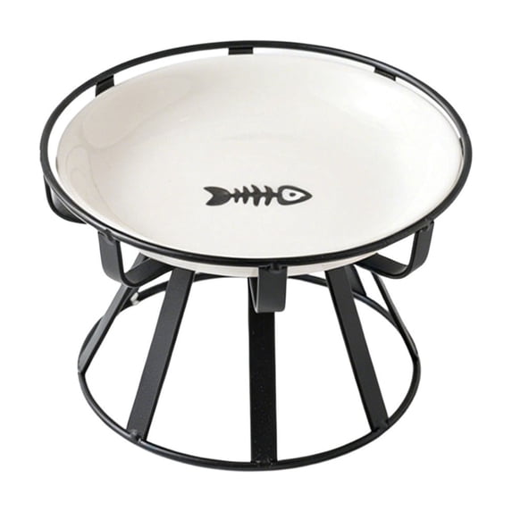 Ceramic Raised Pet Bowl with Non Slip Stand, Food and Water Bowl for Cats and Small to Medium Dogs, White, 6.26 Inch