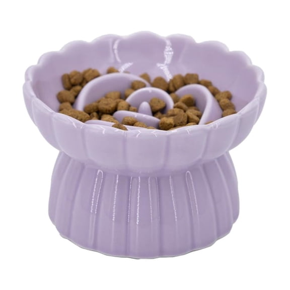 Ceramic Raised Slow Feeder Cat Bowl – Anti-Vomiting, Whisker-Friendly, for Dry & Wet Food, Puppy & Kitten