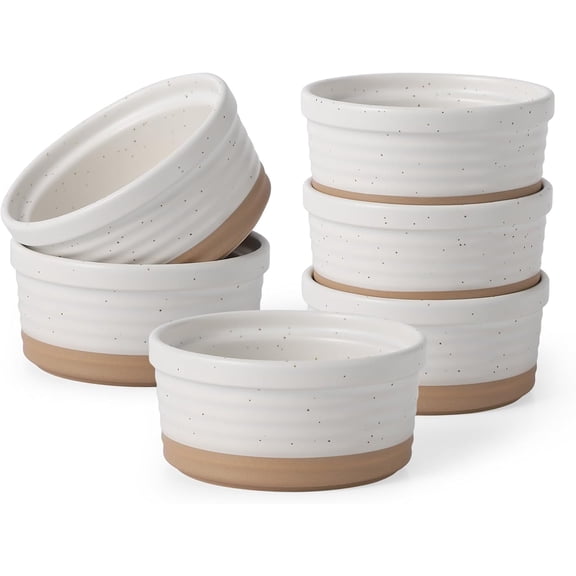 Ceramic Ramekins 10 oz Set of 6 for Creme Brulee and Souffle Cups | 10 oz ceramic ramekins for creme brulee, souffle, pot pies and baked desserts