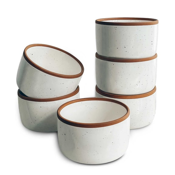 Ceramic Ramekins - 6oz, Set of 6 - Small Oven Safe Baking Dishes/Cups - For Personal Pudding, Creme Brulee, Souffle, Serving Dip, Custard, Ice Cream - Single Mini Bowls - Vanilla White