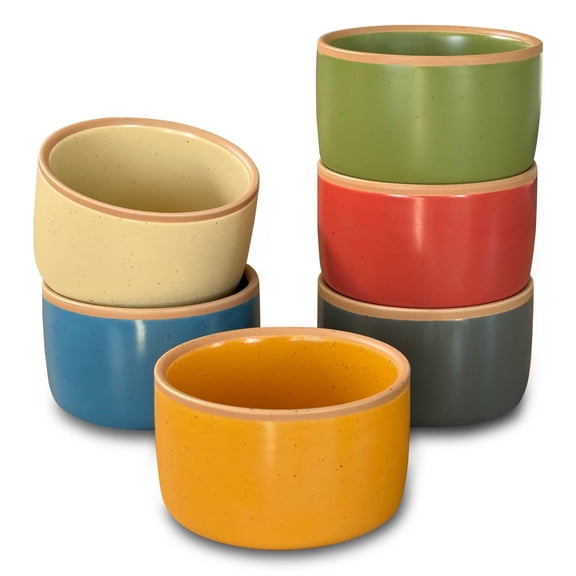 Ceramic Ramekins - 6oz, Set of 6 - Small Oven Safe Baking Dishes/Cups - For Personal Pudding, Creme Brulee, Souffle, Serving Dip, Custard, Ice Cream - Single Mini Bowls - Vanilla White