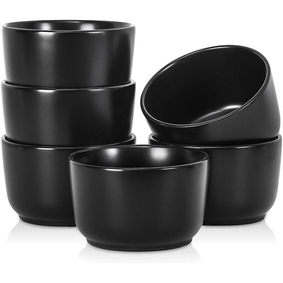 Ceramic Ramekins 8 Oz, Creme Brulee Ramekins Oven Safe, Small Souffle Dishes for Custard, Lava Cakes, Pudding, Ice Cream, Snacks, Set of 6, Matte Black