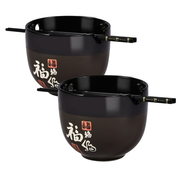 Ceramic Ramen Bowl Set, 16oz Japanese Bowls Set of 2 with Chopsticks, for Asian Pho Soup Thai Miso Udon Wonton Noodle or Rice, for Home Restaurant Birthday or Housewarming Gift, Microwave Safe