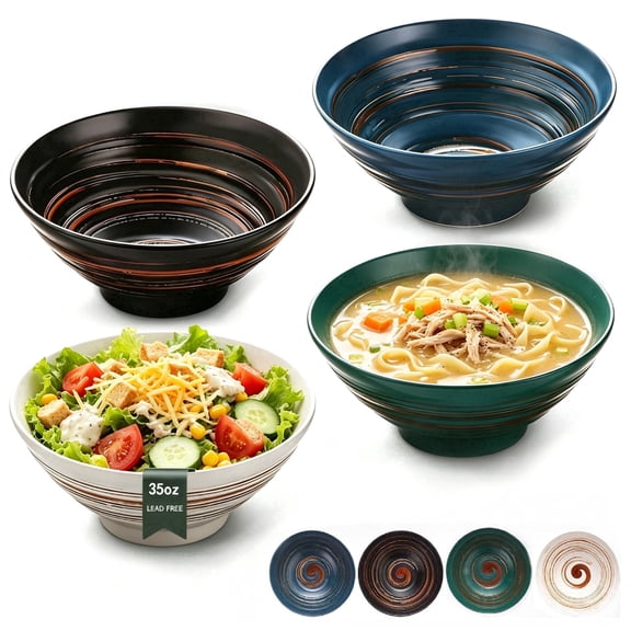 Dayedo Ceramic Bowl 4-person Set for Grains, Salads, Pasta, 35 oz Large Soup Bowl