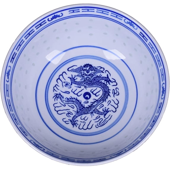 Ceramic Ramen Noodle Bowls, Blue and White Porcelain Chinese Retro Dessert, Soup, Cereal, Rice, Udon, Asian Noodles Bowl,8in,2PCS