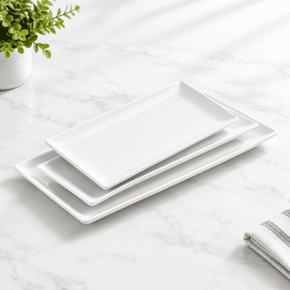 Ceramic Rectangle Plates Set Of 3 Serving Platters 16/14/12 Inch