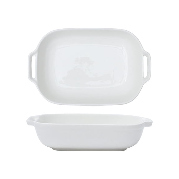 Ceramic Rectangular Double Handled Baking Pan - High - Temperature Safe Bakeware for Casseroles, Pasta, and Desserts - Elegant Serving Piece for Home and Entertaining,White
